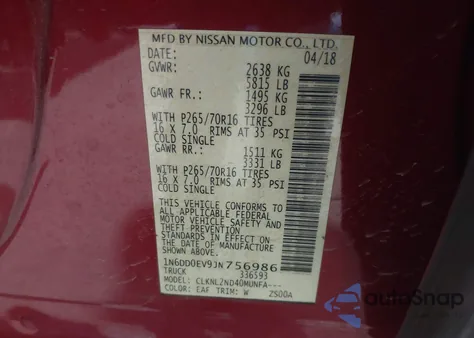2018 Nissan Frontier Sv z USA, uszkodzony, nr VIN 1N6DD0EV9JN756986